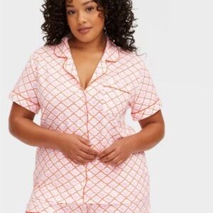 Pink Geometric Short Sleeve Pajama Top, Women’s Large